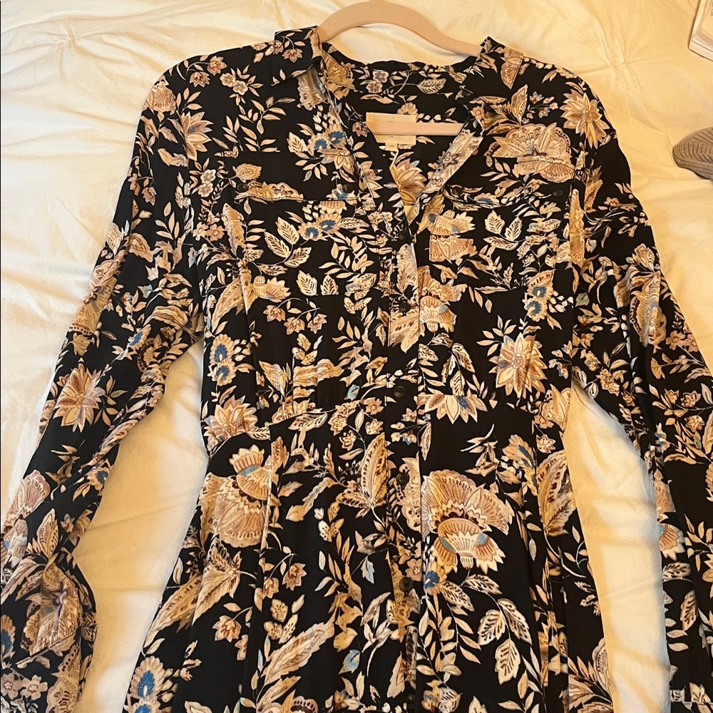 Sezane Floral Black and Cream Midi Dress - Picture 3 of 5